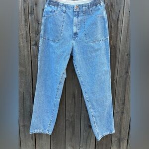 Vintage Lee Mom Jeans High Waist Elastic Back Denim Size 14 90s Mom